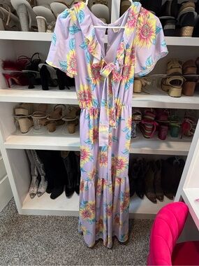 Lilac Floral Jumpsuit with Tie Neck